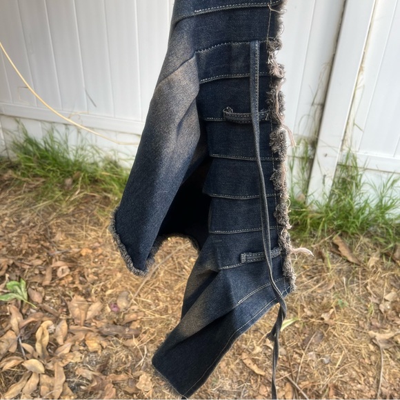 Pleated Denim Mini Skirt Dark Wash Wrap Skirt. - Picture 8 of 12